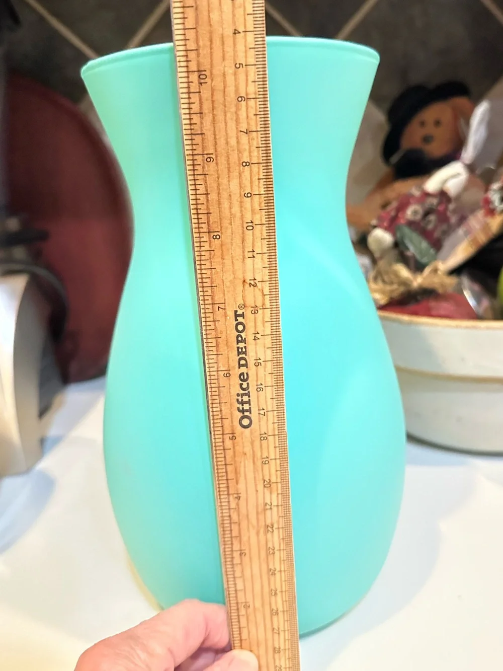 PAINTED GLASS TURQUOISE VASE CONTAINER FLOWERS STORAGE PARTY WEDDING DECOR 10.5”